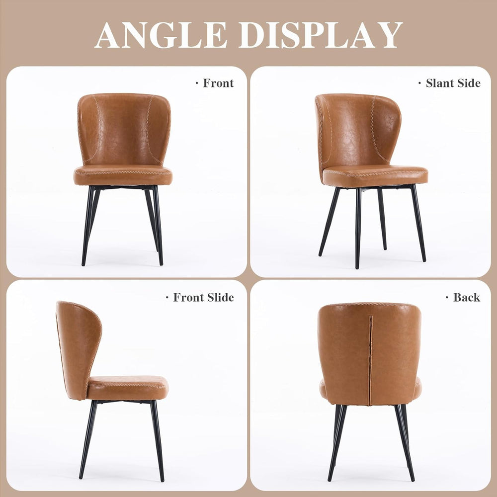 Dining Chairs Set of 2, Upholstered Synthetic Leather Kitchen Chairs, Mid-Cen...