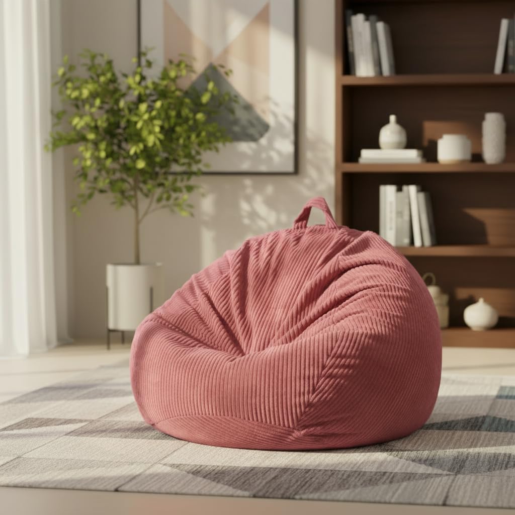 Stuffed Animal Storage Bean Bag Chair Cover (No Filler),Large Toy Storage Organizer & Comfy Kids Sofa Chair for Playroom, Teens Adults Toddler - Corduroy (Pink, Cover Only)