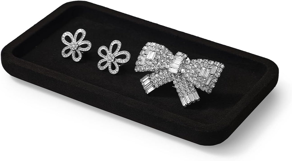 Microfiber Jewelry Display Flat Tray for Rings Earrings Necklace Bracelet, Jewelry Photograph Display Catchall Organizer Tray Dish(S,Black)