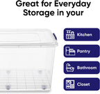 Superio Storage Bins with Lids- Clear Boxes for Organizing, Stackable Plastic Containers- BPA Free, Non-Toxic, Odor Free, Organizer for Home, Office, Dorm (6 Pack, 85 Qt (Wheeled))