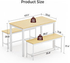 Tatub Dining Table Set for 4, 3-Piece Kitchen Table with 2 Benches, Space-Saving Dining Room Table Set for Breakfast Nook and Small Spaces, Original