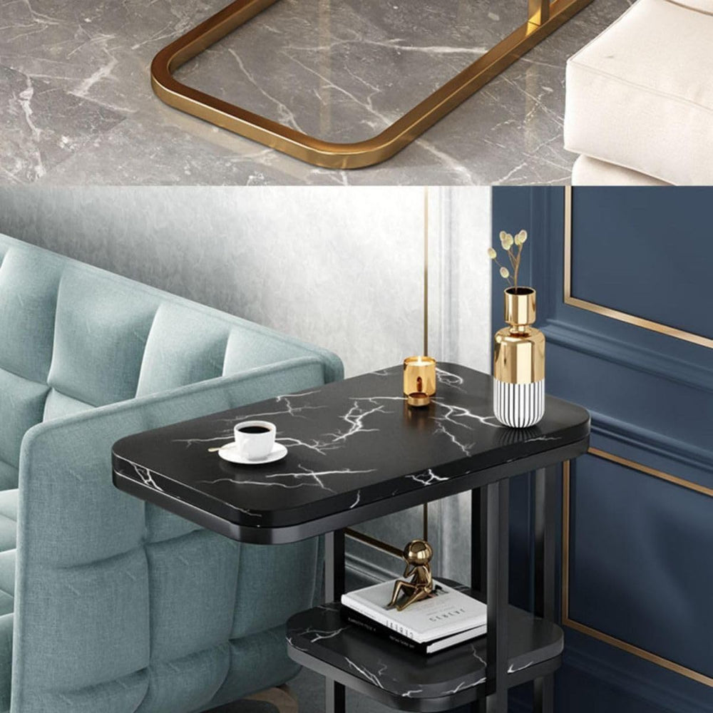 End Table, Modern Marble Side Table Sofa Table with Storage Shelf, Narrow Nig...
