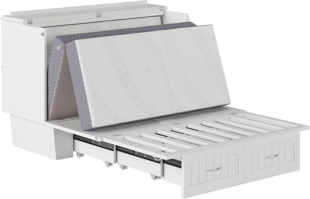 AFI, Nantucket Murphy Bed Chest Full with 6" Mattress & Drawer, White