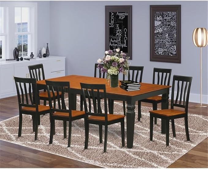 East West Furniture LGAN9-BCH-W 9 Piece Dining Table Set Includes a Rectangle...