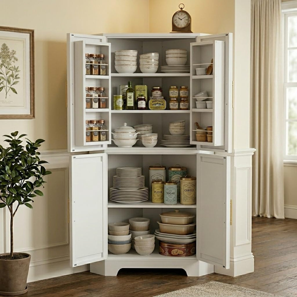 Corner Cabinet, Metal Storage, Kitchen Pantry Cabinet with Adjustable Shelves...