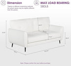 TYBOATLE 61" Loveseat Couches for Living Room, White Faux Leather Couch Mid Century Modern Tufted Mini Sofa Comfy Office 2 Seat Settee Love Seat Small Couches for Small Spaces Bedroom, White