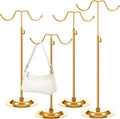 4 Pcs Purse Display Stand Adjustable Height Handbag Display Stand Metal Handbag Stand Holder Double Hook Purse Holder Stand for Home Store Boutique Counter, Gold