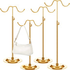 4 Pcs Purse Display Stand Adjustable Height Handbag Display Stand Metal Handbag Stand Holder Double Hook Purse Holder Stand for Home Store Boutique Counter, Gold