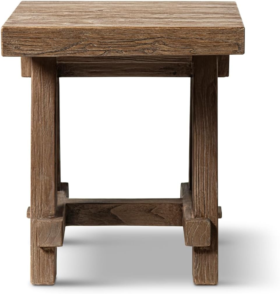 Jennifer Taylor Home Hawthorne 18” Square Reclaimed Elm Trestle Side Table, H...