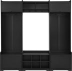JIJIWANG 9.1''Wide Modern Hall Tree with Shoe Storage, 4-in-1 Multi-Functional Entryway Bench with 8 Cubbies, 7 Coat Hooks & Adjustable Shelf for Hallway, Living Room, Black