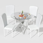 Glass Dining Table Set for 4, Modern Round Dining Room Table with Chairs, 5 Piece Kitchen Table and Chairs Set, for Living Room, Small Space (Include 4 White Chairs)