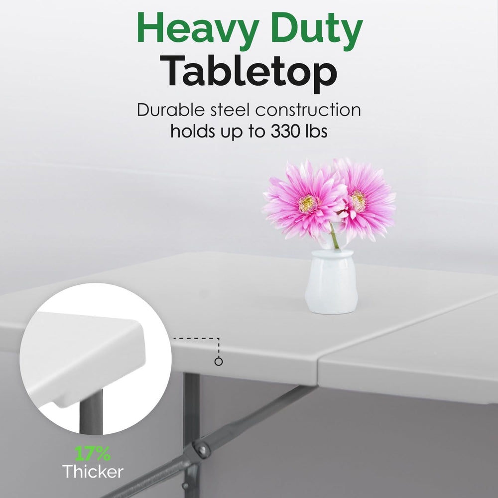 EconoHome White 8ft Folding Table with Handle | Heavy-Duty Foldable Table | P...
