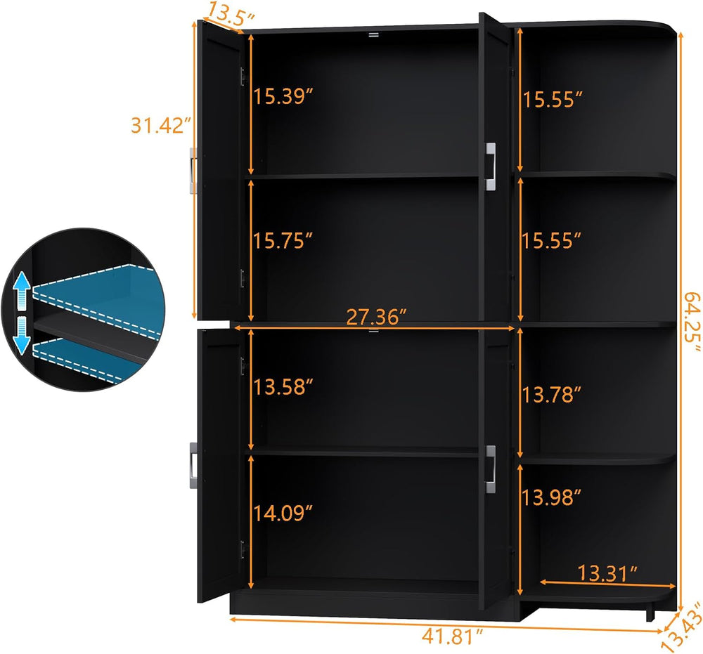 Loomie Kitchen Pantry Storage Cabinet, 64" Tall Freestanding Cupboard | ...