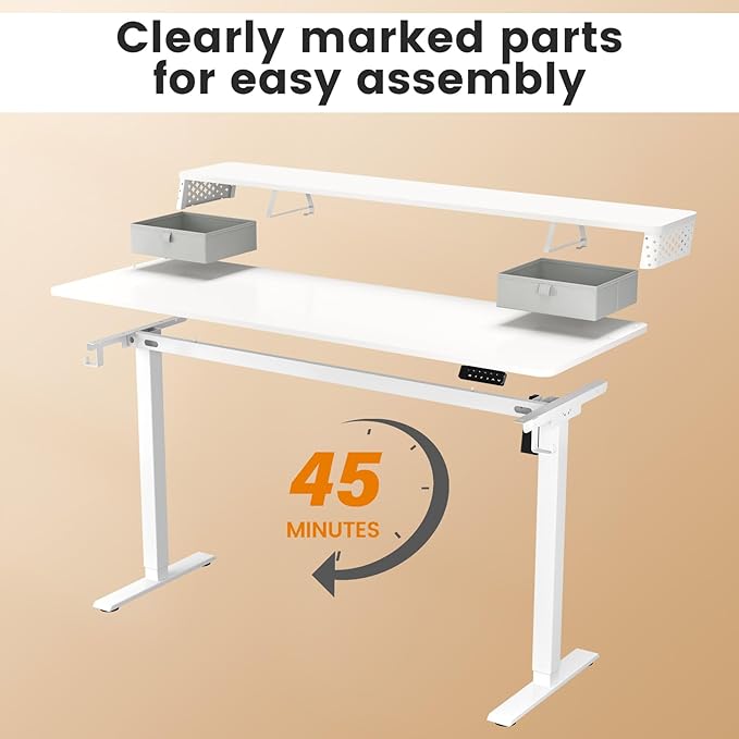 Standing Desk with Drawers and Brushless Motor,Electric Height Adjustable Desk for Walking Pad,Ergonomic Stand Up Desk for Home Office & Gaming,3 Memory Height Preset & Hooks(48" x 24",White)