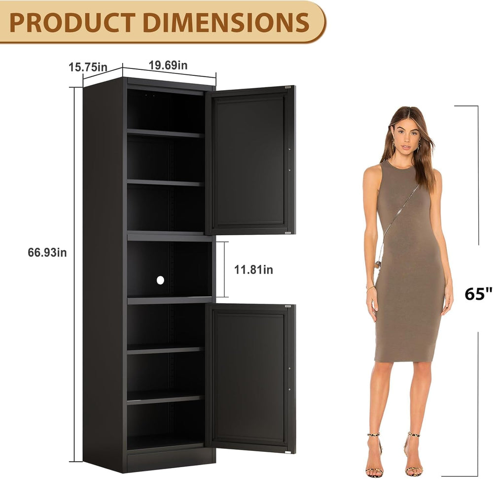 Tall Metal Narrow Bathroom Storage Cabinet 67" H, Tall Black Pantry Cabi...