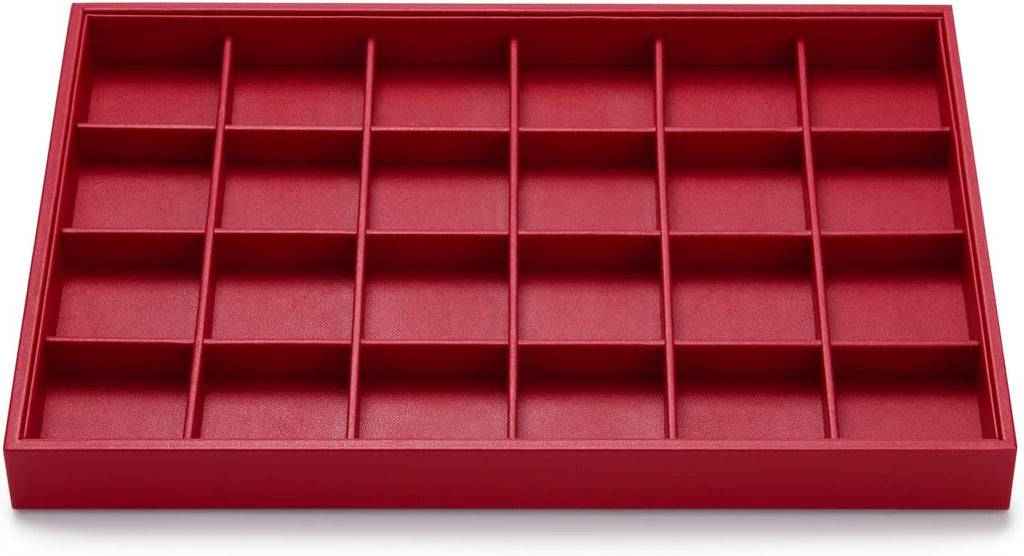 Oirlv Gorgeous Red Leather 24 Gird Jewelry Tray Stackable Jewelry Drawer Organizer Rings Earrings Organizer Storage