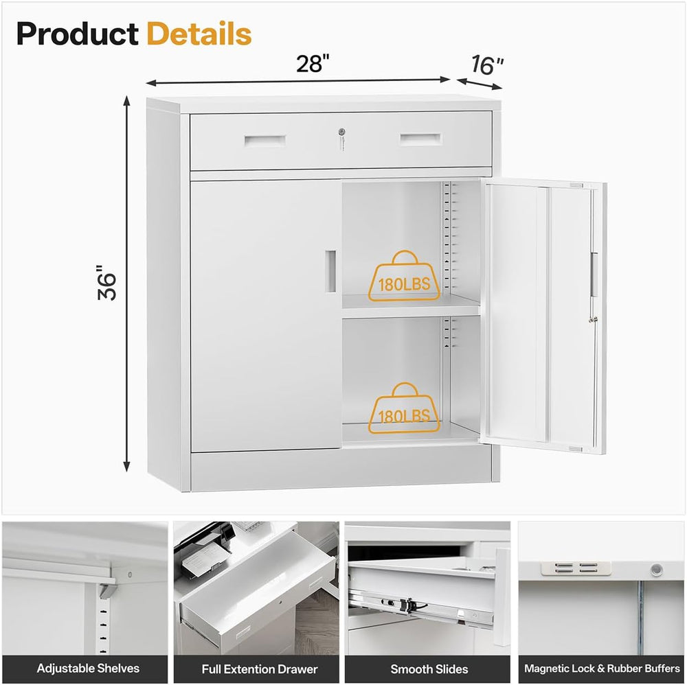 Metal Storage Cabinets with Drawer, 36" H Lockable Storage Cabinet with ...