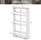 LOKO Slim Storage Cart, 4-Tier Rolling Cart with Handle & Wooden Top for Kitchen Bathroom Laundry Living Room Narrow Small Spaces, 5 Inches Width (White & Natural)