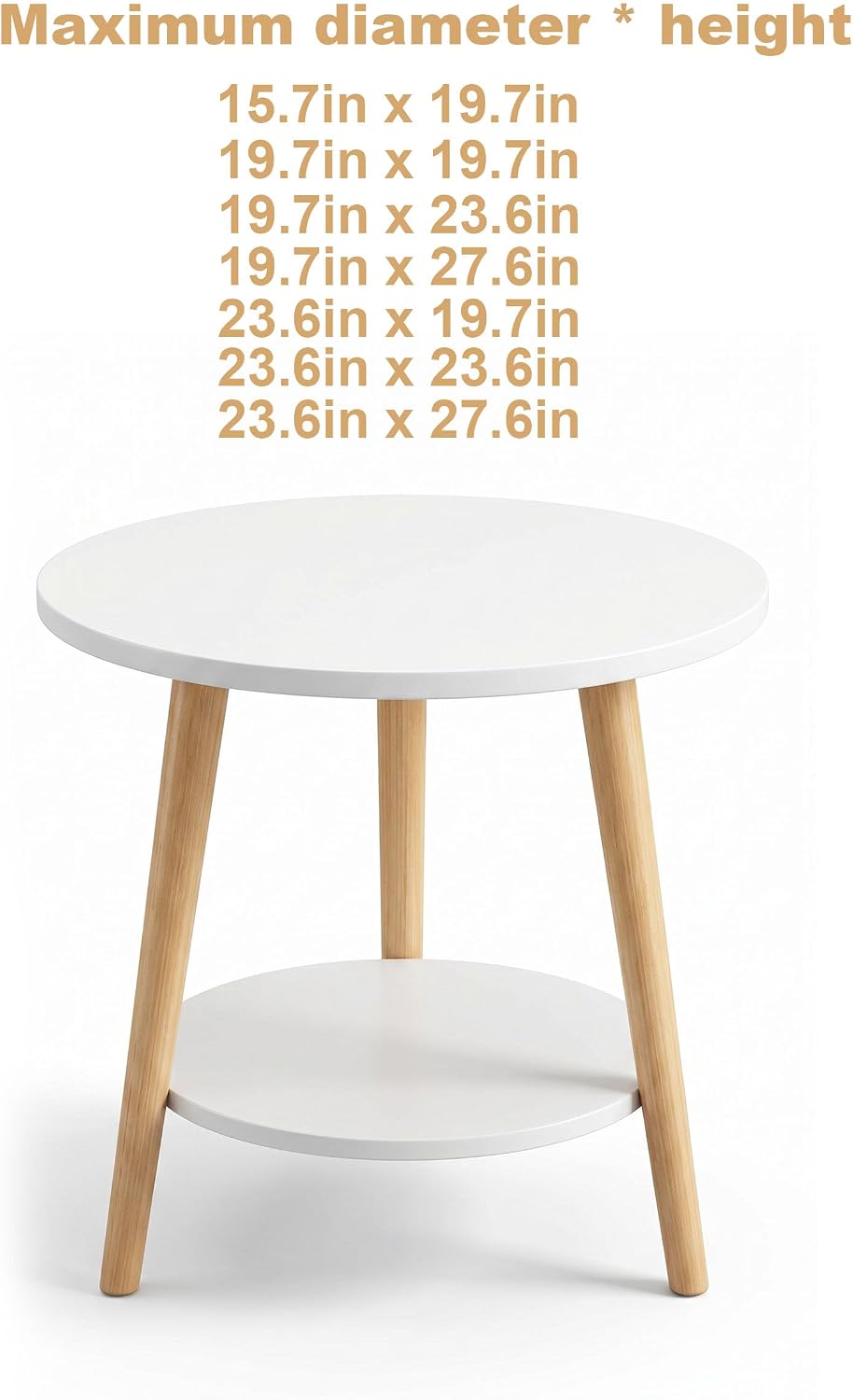 Round Side Table 2-Tier Wood Coffee Table Night Stand with Stable Triangle Le...