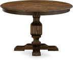 East West Furniture F3EL7-718 7 Piece Kitchen Table Set Consist of a Round Dining Table with Pedestal and 6 Brown Linen Linen Fabric Parsons Dining Chairs, 48x48 Inch, Distressed Jacobean