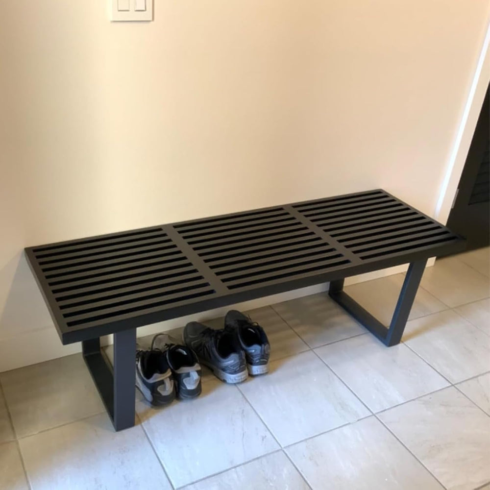 55" Black Wood Entryway Bench, Industrial End of Bed Bench for Bedroom, ...