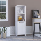 59" H Kitchen Pantry Storage Cabinet with 1 Door and 2 Shelves, Wooden Hutch Cabinet Cupboard Credenza Bufffet Cabinet for Kitchen, Dining Room, Living Room, White