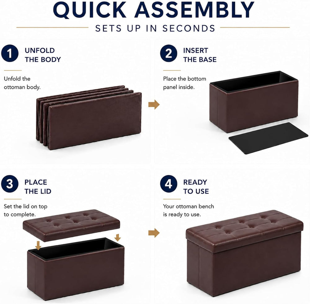 ALASDO 30 Inch Folding Storage Ottoman Bench with Hidden Storage, PU Leather ...
