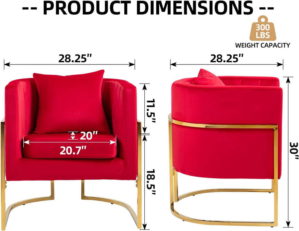 Velvet Accent Barrel Chairs Set of 2, Modern Arm Club Chair Set with Pillow f...
