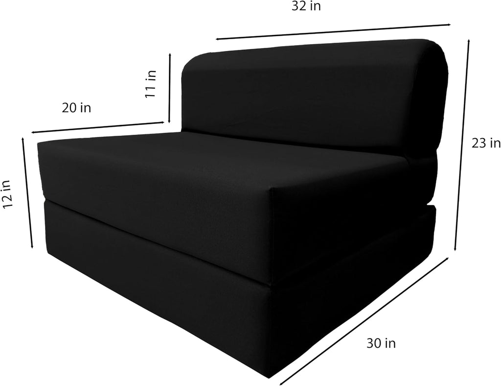 D&D Futon Furniture Sleeper Chair Folding Foam Bed, Portable Studio Guest Sofa Beds 6 x 32 x 70 Black