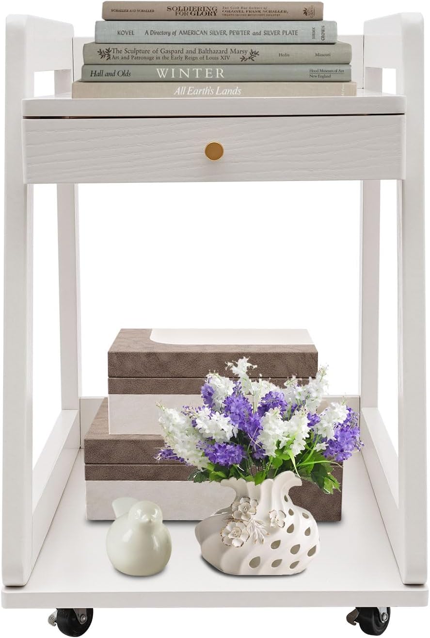 Wood End Table with Drawer, 2 Tiers Side Table with Open Storage Mobile Couch...