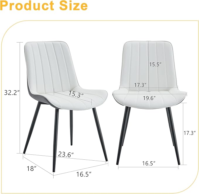 Dining Chairs Set of 4, Dining Room Chair, Leather Dining Chairs, Kitchen Chairs with Upholstered Pu Leather White Chairs with Grey Chair Back