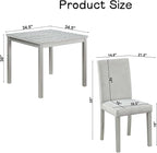Dining Table Set for 4, 5-Piece Kitchen Table & Chairs Set with Versatile Square Table & 4 Upholstered Chairs, 34.5'' Dinner Set with Crystal Decorations & Wood Grain Design, Silver Gray