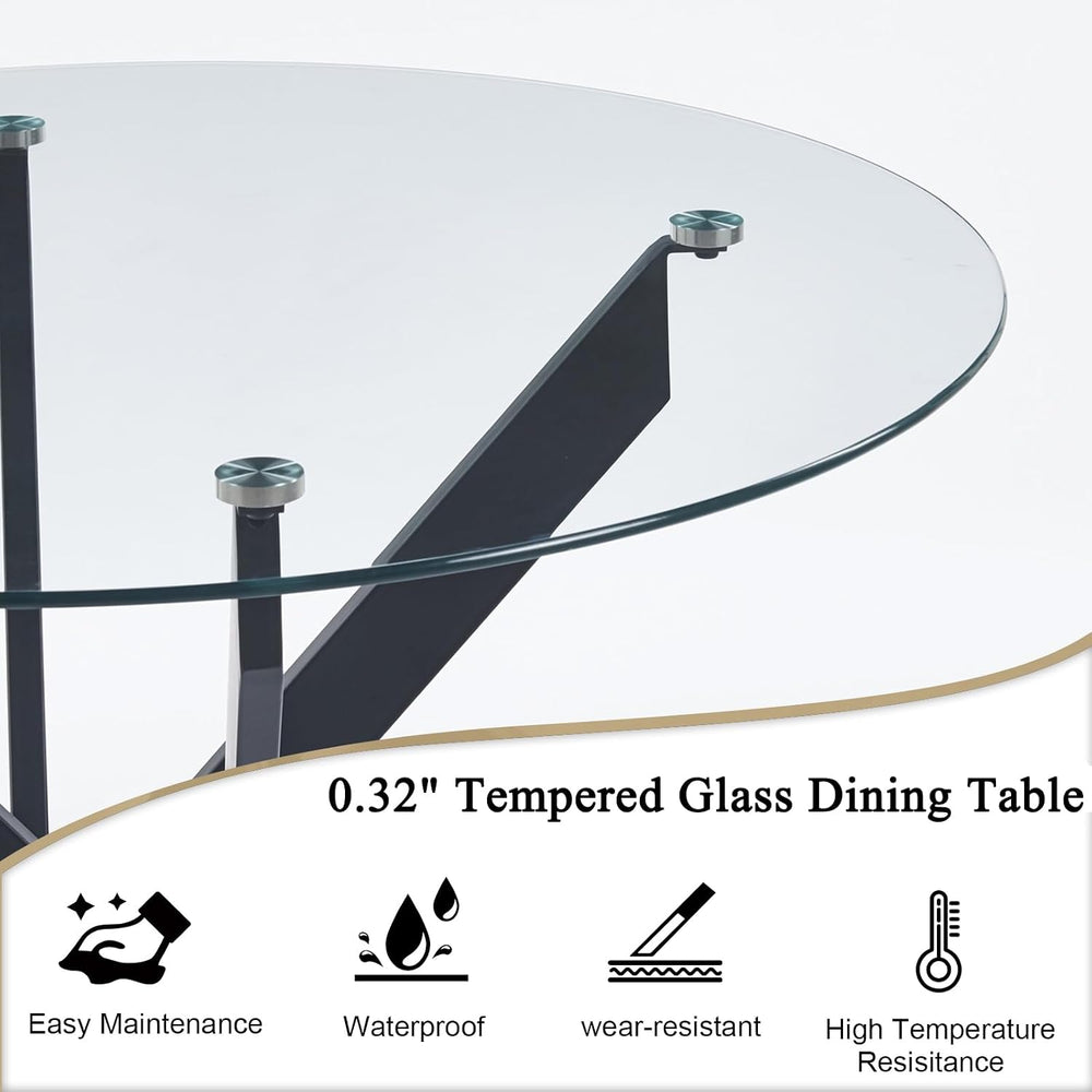 36" Round Dining Table for 4, Modern Clear Glass Kitchen Table for 4 wit...