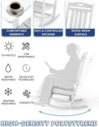 Outdoor Rocking Chair, High Back HDPE Patio Chair, All Weather Rocker Porch Chair, Lawn Chair for Deck, Porch, Backyard, Garden and Indoor, White