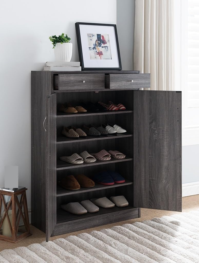 Vintage Rustic Shoe Cabinet, Two Door Storage Cabinet with Two Drawers, Fits ...
