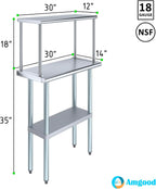 AmGood Stainless Steel Work Table with Wide Single Tier Overshelf | Metal Kitchen Prep Table & Shelving Combo (14" x 30" Work Table + 12" Overshelf), AMG-WT-1430+SOS-1230