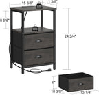sthmec Nightstand with Charging Station, LED Night Stand Set of 2, Bedside Table End Table with Drawer, Bedroom Tables with 2 Fabric Drawers, 3-Tier Storage Side Table for Bedroom, Black Oak