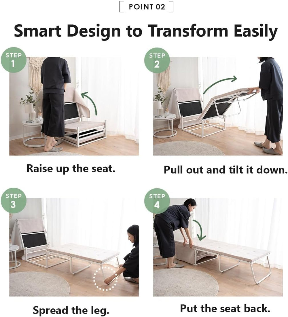 EMOOR Multifunctional Stool SHELT Transformable to Bed (Ivory), Foldable Coll...