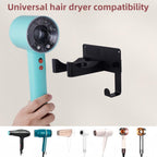 Hair Dryer Holder, Aluminum Alloy Blow Dryer Holder with Adhesive/Screw Installation, Universal Hair Dryer Wall Mount Compatible with Dyson Hairdryer Holder for Bathroom Black UEMUSI