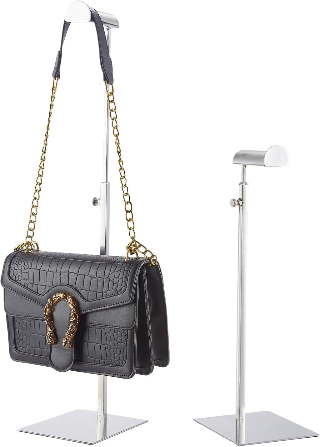 Purse Display Stand 2pack Solid Bag Display Rack Counter Purse Organizer Adjustable Height Stainless Steel Hangbag Display Stand… (Sliver)