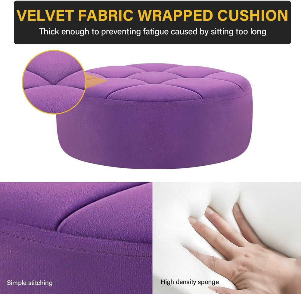 WKWKER Velvet Upholstered Vanity Stool Swivel Adjustable Makeup Stool for Mak...
