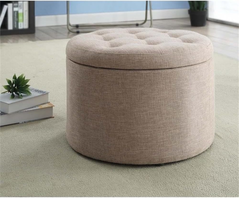 Convenience Concepts Designs4Comfort Round Shoe Ottoman, Tan Fabric