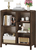 FATORRI 5 Cube Bookshelf, Wood Bookcase with 3 Adjustable Shelves, Farmhouse Cube Storage Organizer Shelf for Small Space Bedroom Living Room (Dark Walnut)