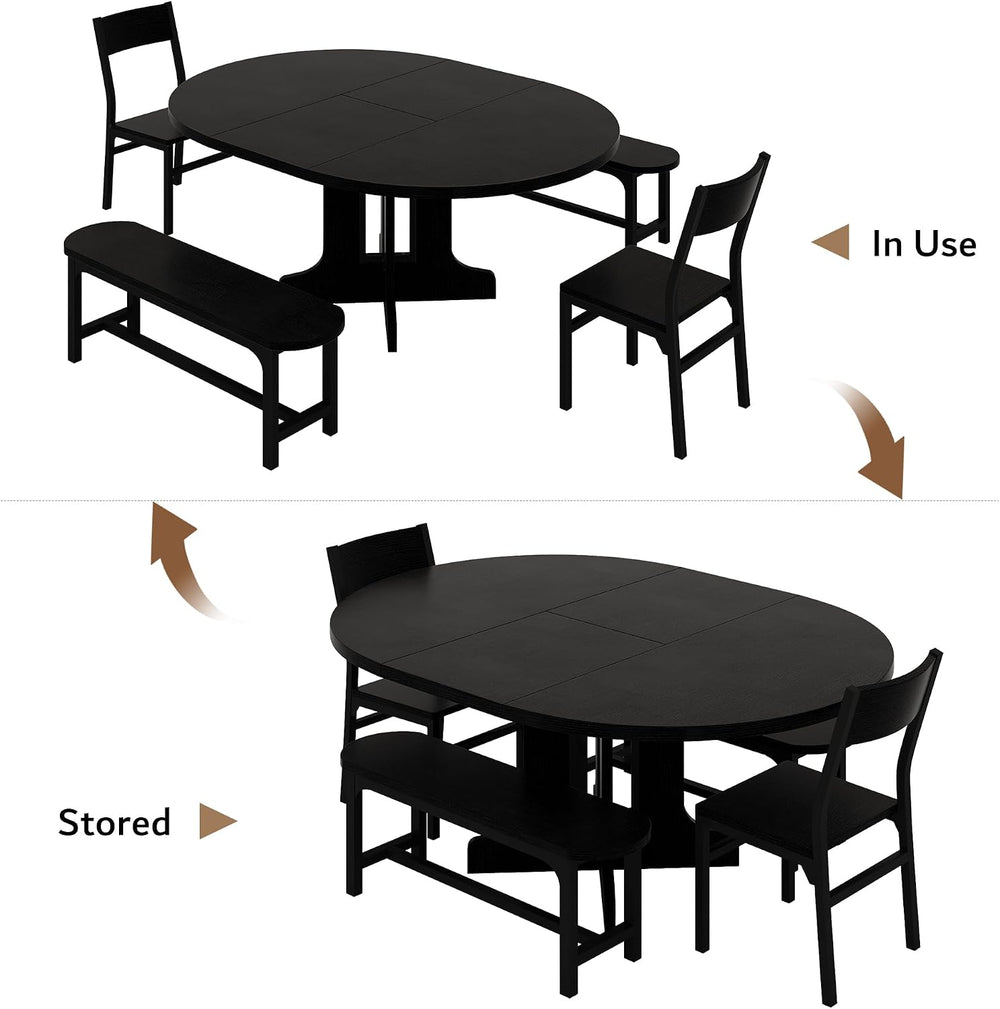 iPormis 5-Piece Round Dining Table Set for 4-6, 59" Extendable Dining Ro...