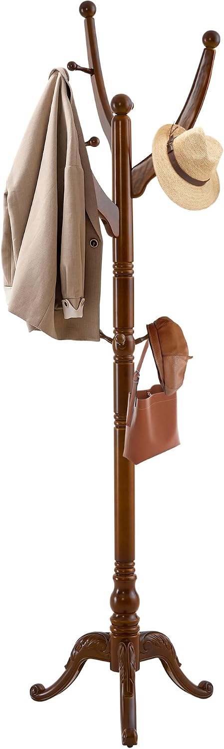 Coat Rack Freestanding,Solid Wood Coat Hall Tree with 13 Hooks