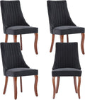 Dining Chairs Set of 4,Comfy Fabric Upholstered Accent Chairs for Kitchen Living Room,Channel Tufted Dining Room Chairs with Curved Solid Wood Legs(Black)