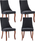 Dining Chairs Set of 4,Comfy Fabric Upholstered Accent Chairs for Kitchen Living Room,Channel Tufted Dining Room Chairs with Curved Solid Wood Legs(Black)