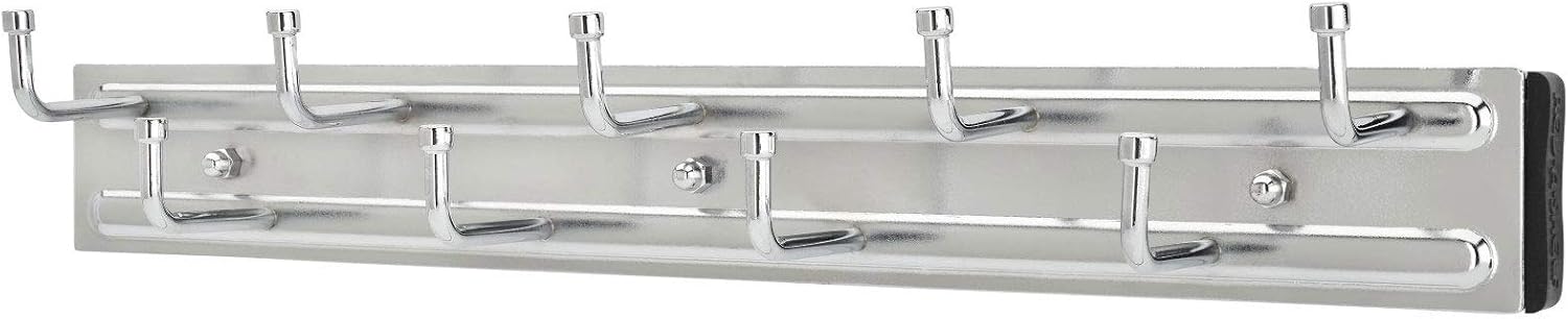 Rev-A-Shelf BRC-14CR 14-Inch Wall Mounted Pullout Closet Belt and Scarf Organization Rack Accessories Holder Hanger with 9 Hooks, Chrome (2 Pack)