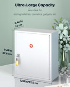 Uniclife Wall Mount Medicine Cabinet with Key Lock Locking First Aid Cabinet Lockable Medical Cabinet Large Capacity Medicine Organizer Secure Steel Wall Cabinet Metal Storage Box, White