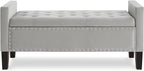 Upholstered Velvet Storage Ottoman Bench with Nail Trims,Soft Padded Seat with Armrest,for Living Room,Bedroom,Entryway,Easy to Assemble,Gray